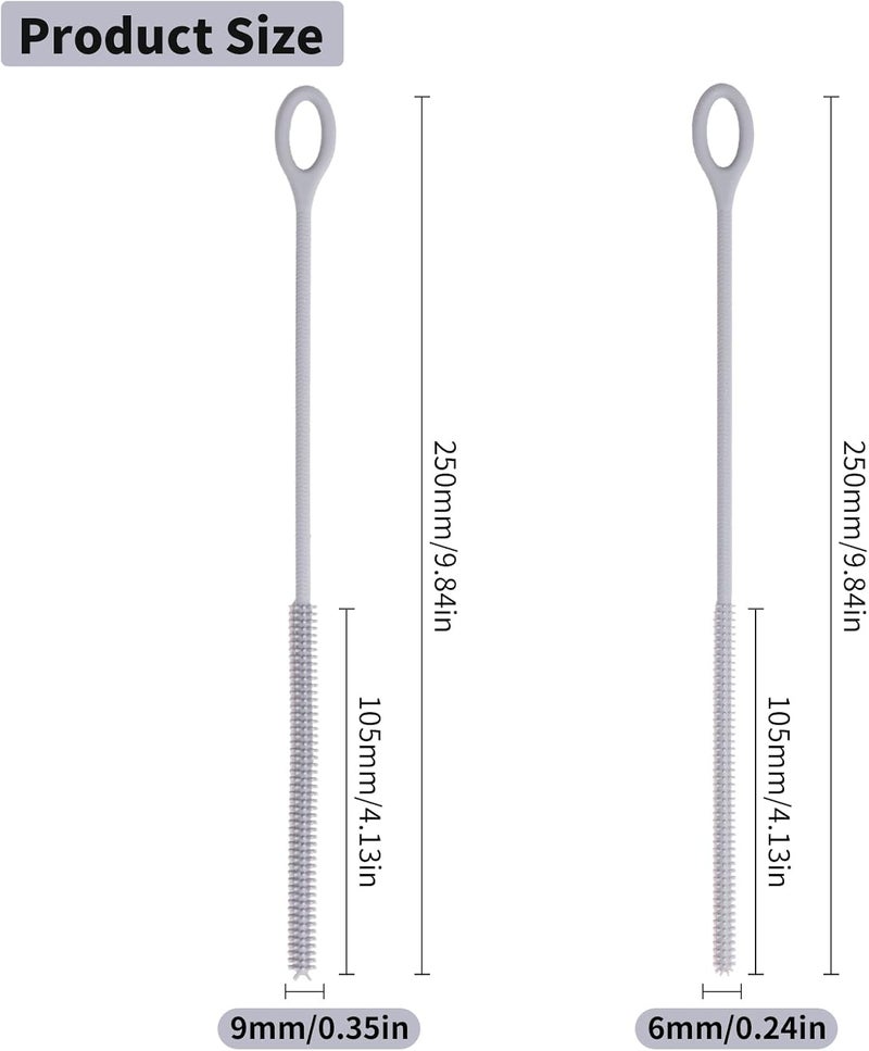 Kimryde Silicone Straw Cleaner Brush, 2Pcs Reusable Straw Brush Extra Long for Cleaning Tumbler with Handle and Glass Metal Smoothie Straws, Non-slip Handle Soft and Bendable, 6mm+9mm (Gray) - Image 2